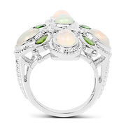 Bids.com 2.97 Carat Genuine Ethiopian Opal And Chrome Diopside .925 Sterling Silver Ring Rings White Smoke size 7.00,size 6.00,size 8.00,size 5.00,size 9.00,size 10.00