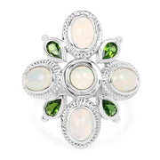 Bids.com 2.97 Carat Genuine Ethiopian Opal And Chrome Diopside .925 Sterling Silver Ring Rings White Smoke size 7.00,size 6.00,size 8.00,size 5.00,size 9.00,size 10.00