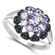 Bids.com 1.18 Carat Genuine Tanzanite and Black Spinel .925 Sterling Silver Ring Rings White Smoke size 7.00,size 6.00,size 8.00,size 9.00