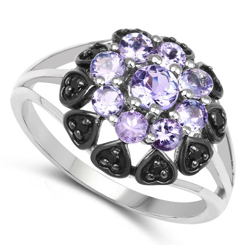 Bids.com 1.18 Carat Genuine Tanzanite and Black Spinel .925 Sterling Silver Ring Rings White Smoke size 7.00,size 6.00,size 8.00,size 9.00