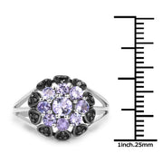 Bids.com 1.18 Carat Genuine Tanzanite and Black Spinel .925 Sterling Silver Ring Rings White Smoke size 7.00,size 6.00,size 8.00,size 9.00