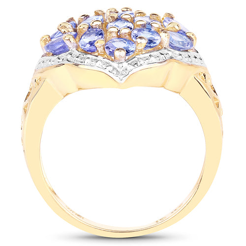 Bids.com 14K Yellow Gold Plated 2.38 Carat Genuine Tanzanite .925 Sterling Silver Ring Rings White Smoke size 7.00,size 8.00,size 6.00,size 9.00