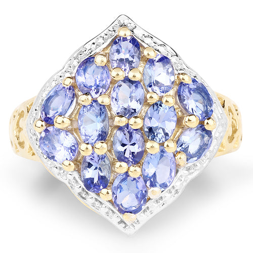 Bids.com 14K Yellow Gold Plated 2.38 Carat Genuine Tanzanite .925 Sterling Silver Ring Rings White Smoke size 7.00,size 8.00,size 6.00,size 9.00