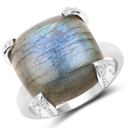 Bids.com 16.95 Carat Genuine Labradorite .925 Sterling Silver Ring Rings White Smoke size 7.00,size 6.00,size 8.00,size 9.00