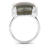 Bids.com 16.95 Carat Genuine Labradorite .925 Sterling Silver Ring Rings White Smoke size 7.00,size 6.00,size 8.00,size 9.00