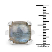 Bids.com 16.95 Carat Genuine Labradorite .925 Sterling Silver Ring Rings White Smoke size 7.00,size 6.00,size 8.00,size 9.00