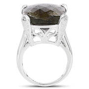 Bids.com 17.17 Carat Genuine Labradorite and White Topaz .925 Sterling Silver Ring Rings White Smoke size 6.00,size 7.00,size 8.00,size 5.00,size 9.00