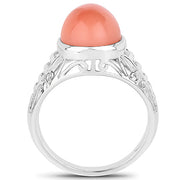 Bids.com 6.00 Carat Genuine Peach Moonstone .925 Sterling Silver Ring Rings White Smoke size 7.00,size 8.00,size 9.00,size 6.00