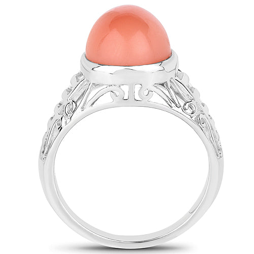 Bids.com 6.00 Carat Genuine Peach Moonstone .925 Sterling Silver Ring Rings White Smoke size 7.00,size 8.00,size 9.00,size 6.00
