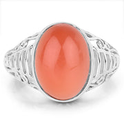 Bids.com 6.00 Carat Genuine Peach Moonstone .925 Sterling Silver Ring Rings White Smoke size 7.00,size 8.00,size 9.00,size 6.00