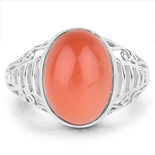 Bids.com 6.00 Carat Genuine Peach Moonstone .925 Sterling Silver Ring Rings White Smoke size 7.00,size 8.00,size 9.00,size 6.00