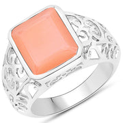 Bids.com 5.75 Carat Genuine Peach Moonstone .925 Sterling Silver Ring Rings White Smoke size 7.00,size 8.00,size 9.00,size 6.00