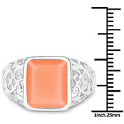 Bids.com 5.75 Carat Genuine Peach Moonstone .925 Sterling Silver Ring Rings White Smoke size 7.00,size 8.00,size 9.00,size 6.00