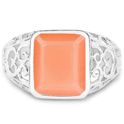 Bids.com 5.75 Carat Genuine Peach Moonstone .925 Sterling Silver Ring Rings White Smoke size 7.00,size 8.00,size 9.00,size 6.00