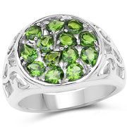 Bids.com 2.21 Carat Genuine Chrome Diopside .925 Sterling Silver Ring Rings White Smoke size 6.00,size 7.00,size 8.00,size 9.00