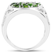 Bids.com 2.21 Carat Genuine Chrome Diopside .925 Sterling Silver Ring Rings White Smoke size 6.00,size 7.00,size 8.00,size 9.00