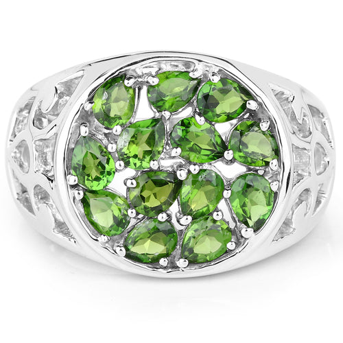 Bids.com 2.21 Carat Genuine Chrome Diopside .925 Sterling Silver Ring Rings White Smoke size 6.00,size 7.00,size 8.00,size 9.00