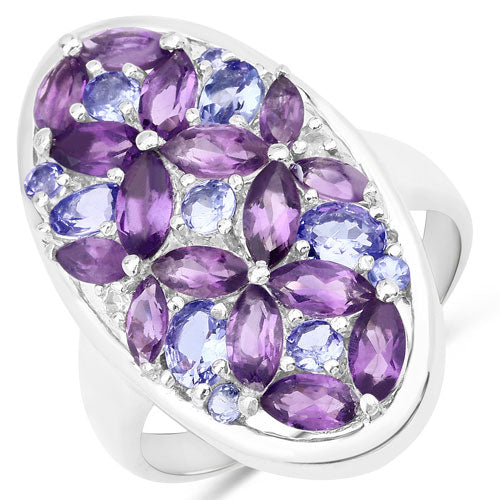 Bids.com 3.13 Carat Genuine Amethyst, Tanzanite and White Topaz .925 Sterling Silver Ring Rings White Smoke size 5.00,size 6.00,size 7.00,size 8.00,size 9.00