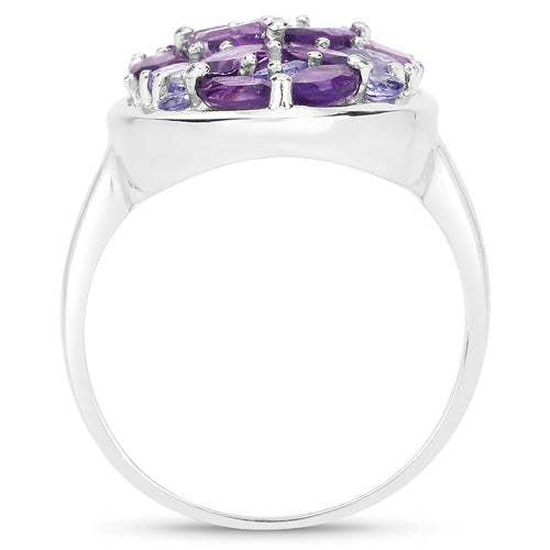 Bids.com 3.13 Carat Genuine Amethyst, Tanzanite and White Topaz .925 Sterling Silver Ring Rings White Smoke size 5.00,size 6.00,size 7.00,size 8.00,size 9.00