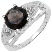 Bids.com 2.59 Carat Genuine Smoky Quartz & White Topaz .925 Sterling Silver Ring Rings White Smoke size 6.00,size 8.00,size 7.00,size 9.00,size 5.00