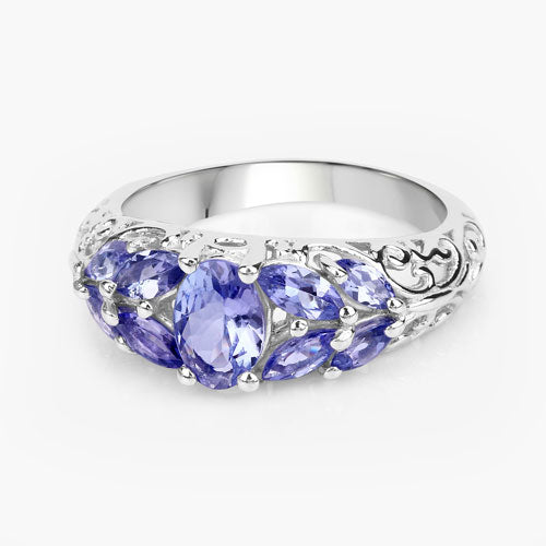 Bids.com 1.63 Carat Genuine Tanzanite .925 Sterling Silver Ring Rings White Smoke size 6.00,size 7.00,size 8.00,size 9.00,size 5.00