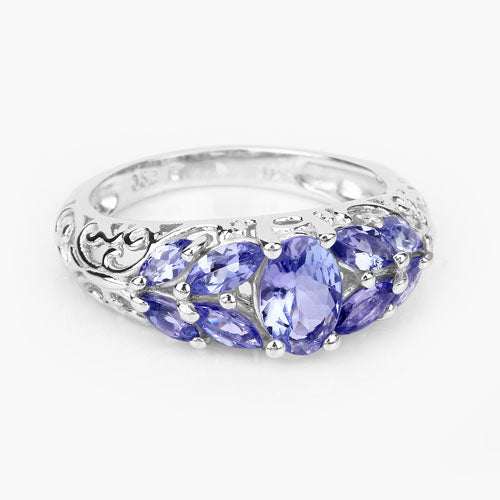 Bids.com 1.63 Carat Genuine Tanzanite .925 Sterling Silver Ring Rings White Smoke size 6.00,size 7.00,size 8.00,size 9.00,size 5.00