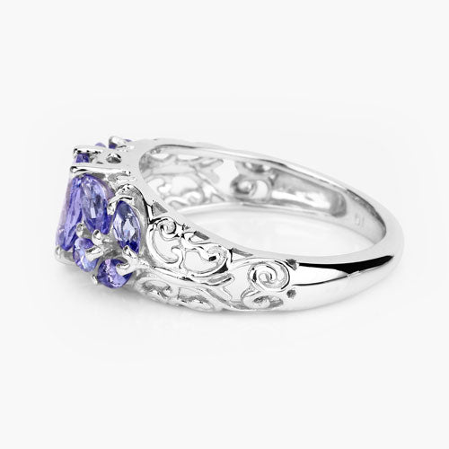 Bids.com 1.63 Carat Genuine Tanzanite .925 Sterling Silver Ring Rings White Smoke size 6.00,size 7.00,size 8.00,size 9.00,size 5.00