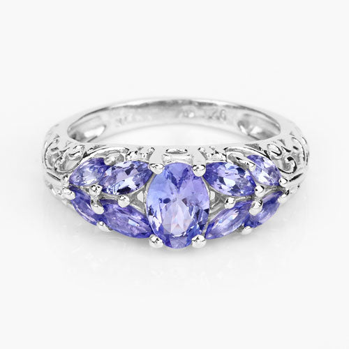 Bids.com 1.63 Carat Genuine Tanzanite .925 Sterling Silver Ring Rings White Smoke size 6.00,size 7.00,size 8.00,size 9.00,size 5.00