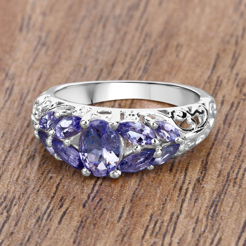 Bids.com 1.63 Carat Genuine Tanzanite .925 Sterling Silver Ring Rings Rosy Brown size 6.00,size 7.00,size 8.00,size 9.00,size 5.00