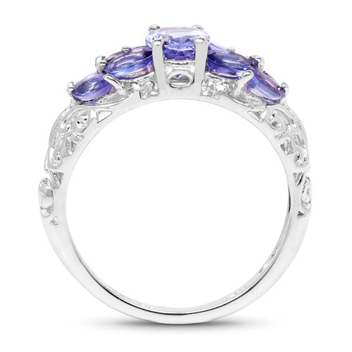 Bids.com 1.63 Carat Genuine Tanzanite .925 Sterling Silver Ring Rings White Smoke size 6.00,size 7.00,size 8.00,size 9.00,size 5.00