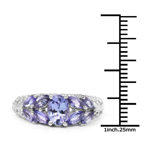 Bids.com 1.63 Carat Genuine Tanzanite .925 Sterling Silver Ring Rings White Smoke size 6.00,size 7.00,size 8.00,size 9.00,size 5.00