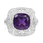 Bids.com 4.35 Carat Genuine Amethyst .925 Sterling Silver Ring Rings White Smoke size 6.00,size 7.00,size 8.00,size 9.00,size 5.00,size 10.00
