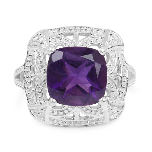 Bids.com 4.35 Carat Genuine Amethyst .925 Sterling Silver Ring Rings White Smoke size 6.00,size 7.00,size 8.00,size 9.00,size 5.00,size 10.00