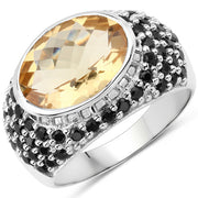 Bids.com 6.76 Carat Genuine Citrine and Black Spinel .925 Sterling Silver Ring Rings White Smoke size 9.00,size 5.00,size 6.00,size 7.00,size 8.00