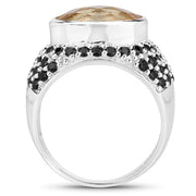 Bids.com 6.76 Carat Genuine Citrine and Black Spinel .925 Sterling Silver Ring Rings White Smoke size 9.00,size 5.00,size 6.00,size 7.00,size 8.00