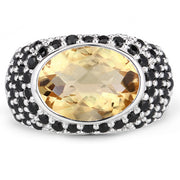 Bids.com 6.76 Carat Genuine Citrine and Black Spinel .925 Sterling Silver Ring Rings White Smoke size 9.00,size 5.00,size 6.00,size 7.00,size 8.00