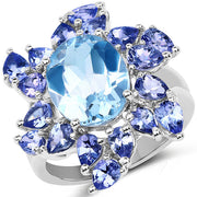 Bids.com 6.52 Carat Genuine Blue Topaz & Tanzanite .925 Sterling Silver Ring Rings White Smoke size 6.00,size 7.00,size 8.00,size 9.00,size 5.00