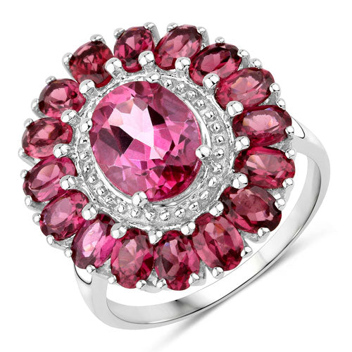 Bids.com 5.460 Carat Genuine Pink Topaz and Rhodolite Garnet .925 Sterling Silver Ring Rings White Smoke size 5.00,size 6.00,size 7.00,size 8.00,size 9.00