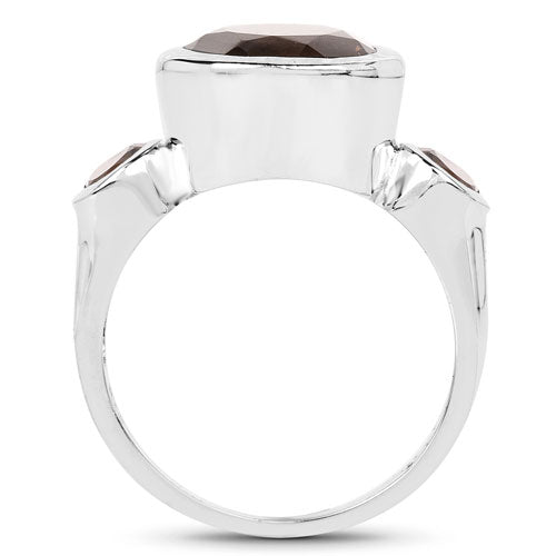 Bids.com 3.56 Carat Genuine Smoky Quartz .925 Sterling Silver Ring Rings White Smoke size 6.00,size 7.00,size 8.00,size 9.00