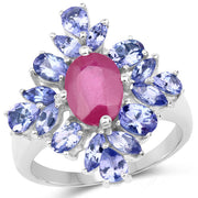 Bids.com 3.48 Carat Glass Filled Ruby and Tanzanite .925 Sterling Silver Ring Rings White Smoke size 6.00,size 8.00,size 7.00,size 9.00