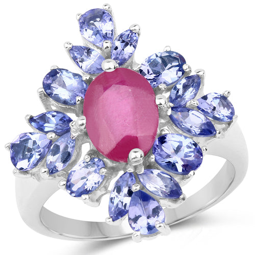 Bids.com 3.48 Carat Glass Filled Ruby and Tanzanite .925 Sterling Silver Ring Rings White Smoke size 6.00,size 8.00,size 7.00,size 9.00