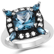 Bids.com 3.24 Carat Genuine London Blue Topaz and White Topaz .925 Sterling Silver Ring Rings White Smoke size 6.00,size 8.00,size 7.00,size 9.00