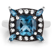 Bids.com 3.24 Carat Genuine London Blue Topaz and White Topaz .925 Sterling Silver Ring Rings White Smoke size 6.00,size 8.00,size 7.00,size 9.00