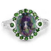 Bids.com 3.92 Carat Genuine Rainbow Quartz and Chrome Diopside .925 Sterling Silver Ring Rings White Smoke size 6.00,size 5.00,size 7.00,size 8.00,size 9.00