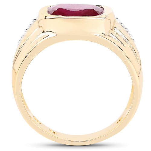 Bids.com 14K Yellow Gold Plated 3.50 Carat Genuine Glass Filled Ruby .925 Sterling Silver Ring Rings White Smoke size 6.00,size 7.00,size 8.00,size 9.00,size 7.50,size 5.00