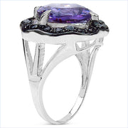 Bids.com 6.09 Carat Genuine Amethyst & Black Spinel .925 Sterling Silver Ring Rings White Smoke size 7.00,size 6.00,size 8.00,size 9.00