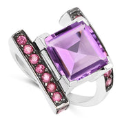Bids.com 6.90 Carat Genuine Amethyst and Rhodolite .925 Sterling Silver Ring Rings White Smoke size 7.00,size 6.00,size 8.00,size 9.00