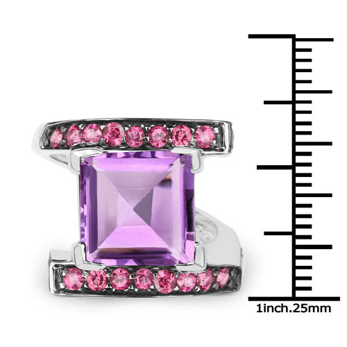 Bids.com 6.90 Carat Genuine Amethyst and Rhodolite .925 Sterling Silver Ring Rings White Smoke size 7.00,size 6.00,size 8.00,size 9.00