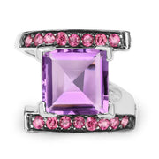 Bids.com 6.90 Carat Genuine Amethyst and Rhodolite .925 Sterling Silver Ring Rings White Smoke size 7.00,size 6.00,size 8.00,size 9.00