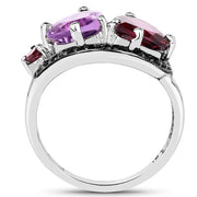 Bids.com 4.07 Carat Genuine Amethyst, Rhodolite & Black Spinel .925 Sterling Silver Ring Rings White Smoke size 7.00,size 6.00,size 8.00,size 9.00,size 5.00,size 10.00